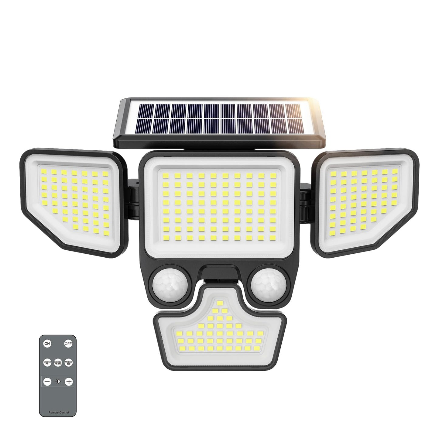 Onforu 3000LM Solar Security Lights, 4 Heads, Remote Control, IP65 Waterproof, Motion Sensor, Black, Model BDTYE06-4