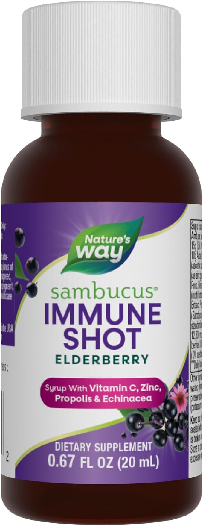 Nature's Way Sambucus Immune Syrup Single Shot, Daily Immune Support*, Elderberry, Vitamin C, Zinc, 0.67 Fl Oz x 12 (Packaging May Vary)