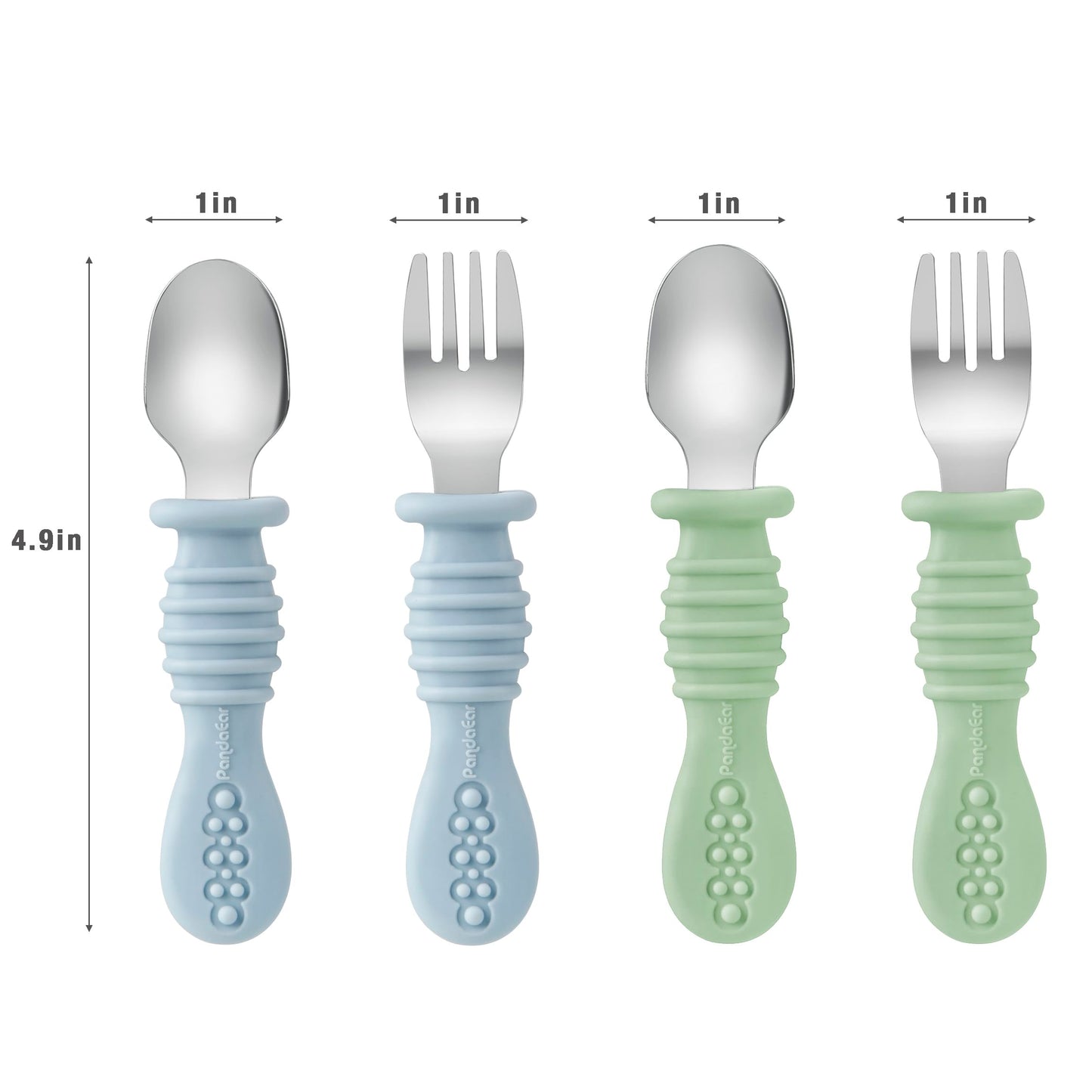 PandaEar Silicone Baby Feeding Set| 2 Pack Silicone Divided Suction Plate and 2 Pack Tiny Cup with 2 Spoons 2 Forks| Baby Led Weaning Supplies Self Feeding Eating Utensils (Light Blue/Light Green)