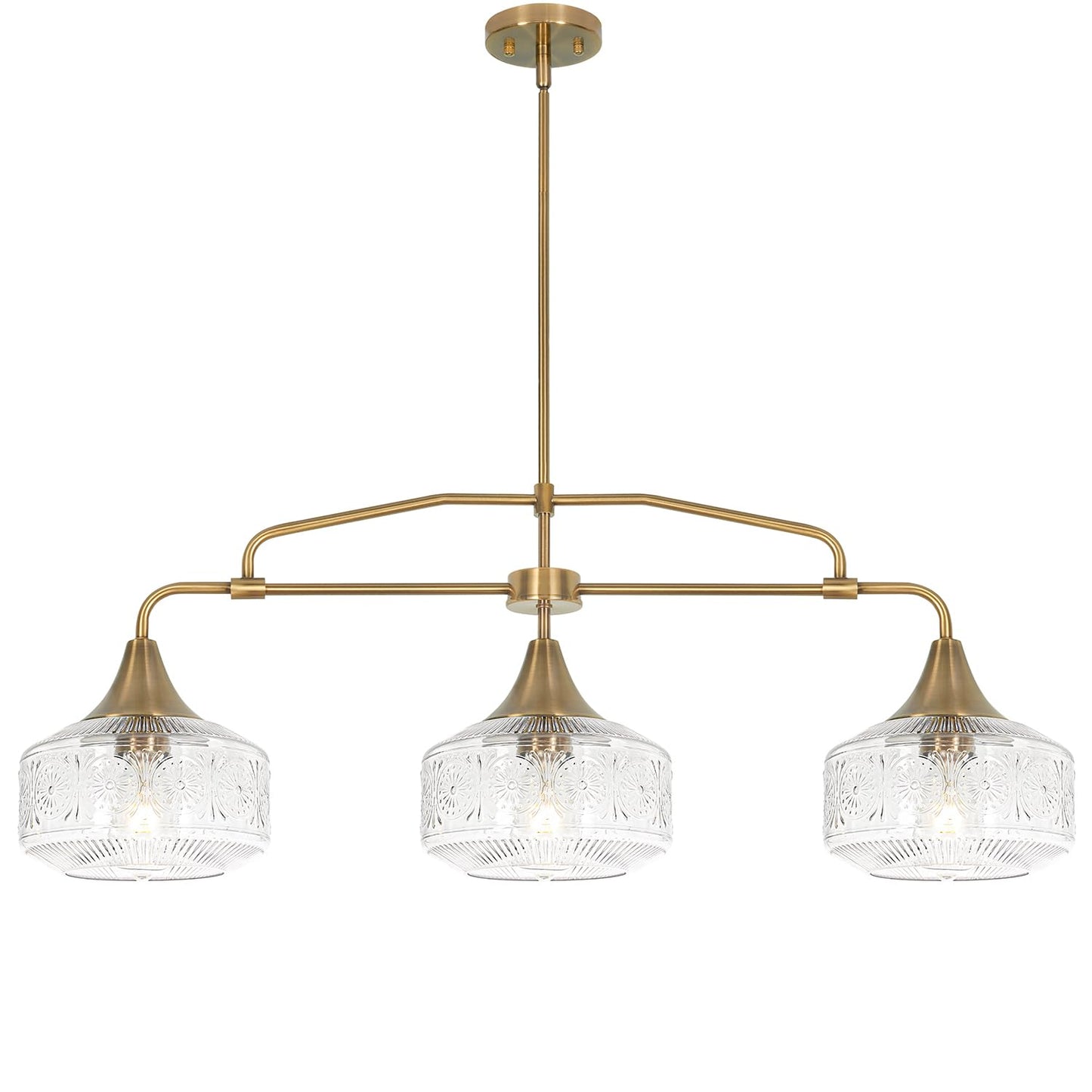 Farmhouse 3-Light Adjustable Kitchen Island Lighting With Clear Glass Shades  Brass Gold Finish Pendant Lights For Dining Room Table  Industrial Island Lights Chandelier For Modern Home Decor