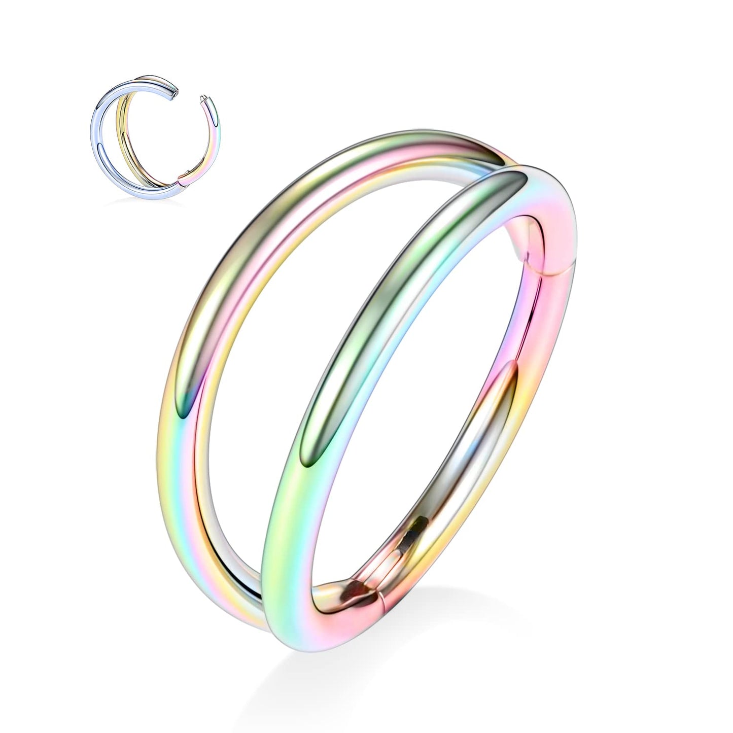 PEAKLINK 20G Conch Hoop Ring Rainbow Double Nose Hoop Ring Open Stacked Septum Rings 316L Surgical Steel Cartilage Earring 12mm