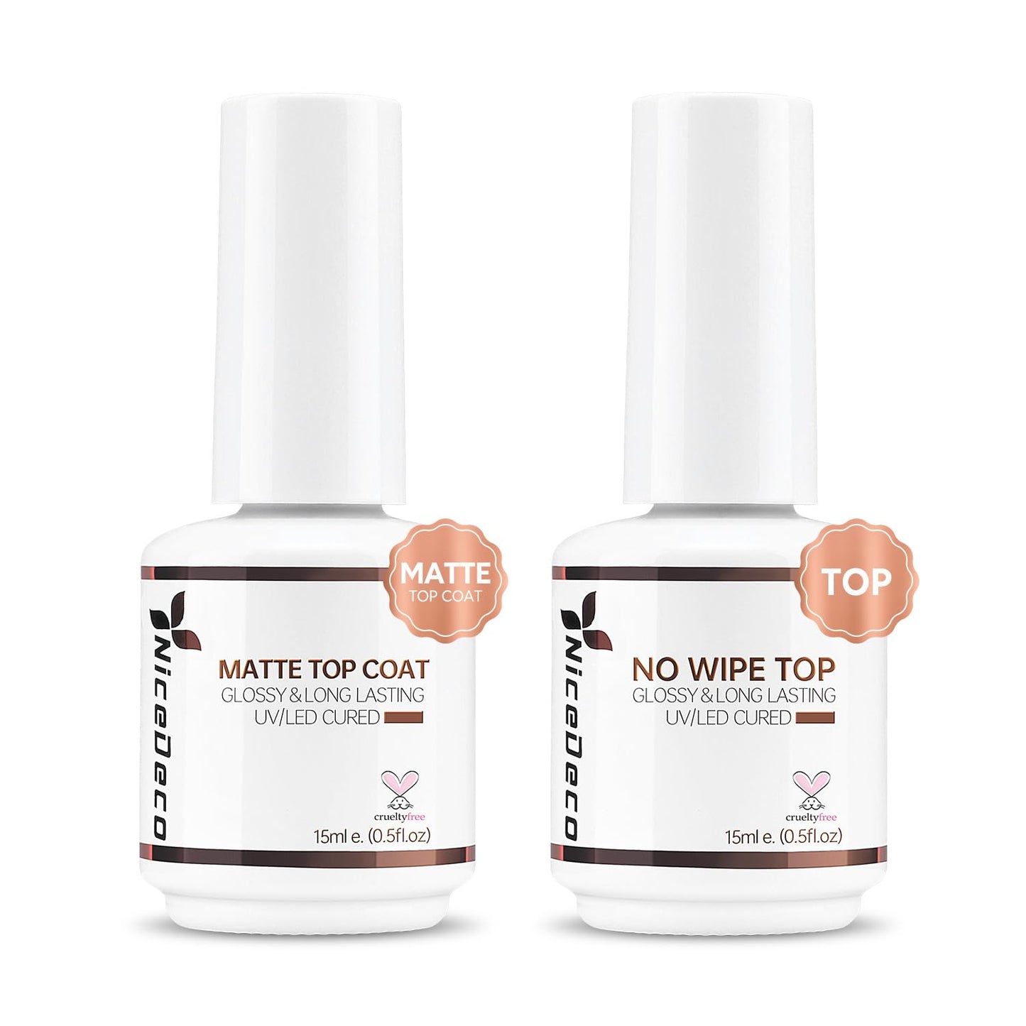 Nicedeco Gel Polish No Wipe Top Coat Matte Top Set, Hema Free, Cruelty Free, Vegan, 2PCS 15ML for Gel Nail Polish Shine Finish a