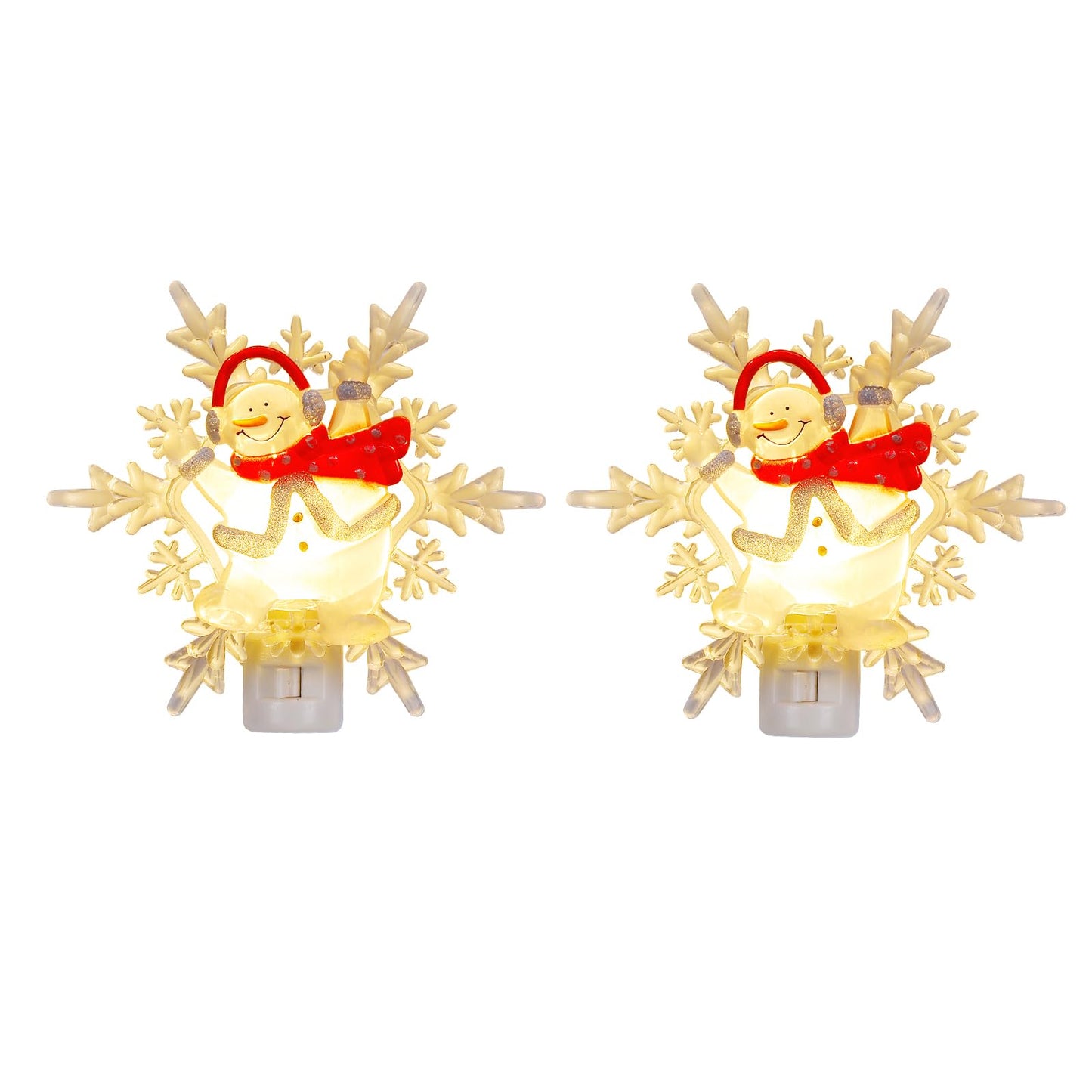 Brightown Christmas Snowflake Night Light Plug-In - 2 Pack 6 Decorative Christmas Snowflake Night Light With On/Off Switch  Plastic Christmas Night Light For Bedroom Living Room Porch Holiday Decor
