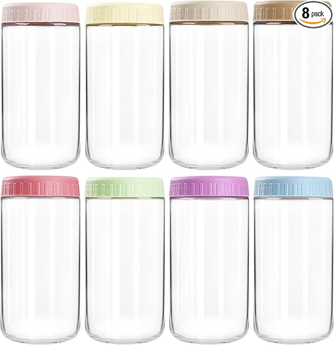 Overnight Oats Containers with Lids, 24oz Glass Jars with Lids 8 pcs, Wide Mouth Mason jars for Salad, Yogurt, Snacks, Meal Prep