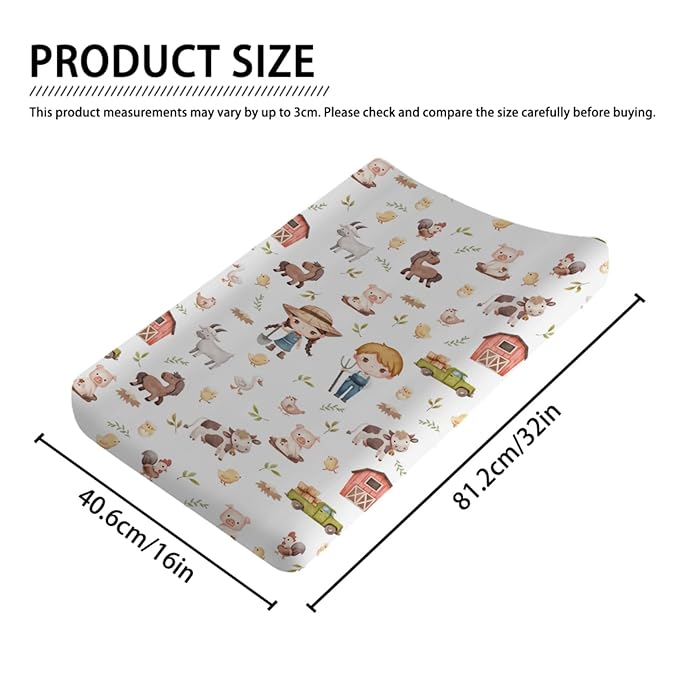 Baby Farm Life Changing Pad Covers for Boy Girl 32''x16'' Farm Animals Pig Goat Horse Cow Chick Rooster Duck Leaves Barn Truck Unisex Fitted Diaper Changing Pad Mats Soft Cradle & Bassinet Sheets