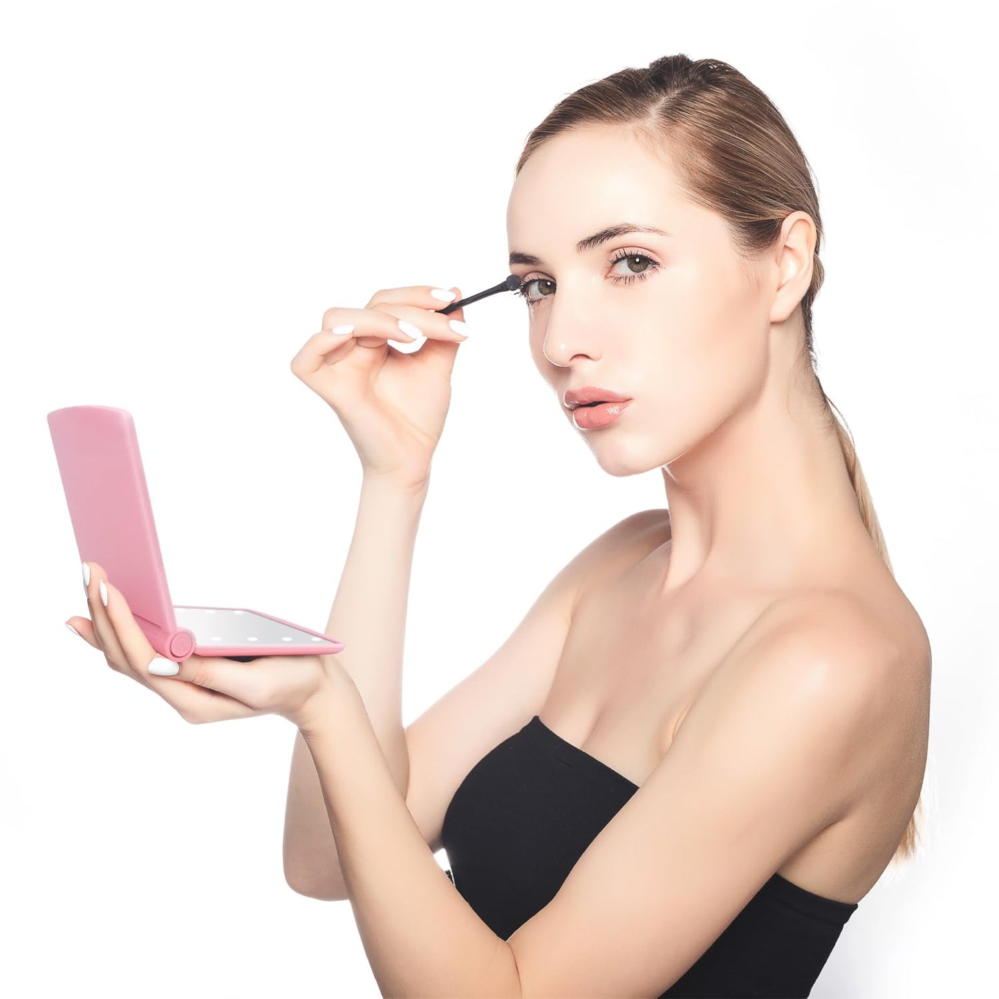 YUNYILAN Compact Makeup Mirror, LED Lighted Makeup Mirror, Handheld & Portable for Travel & On The go (Pink-B)