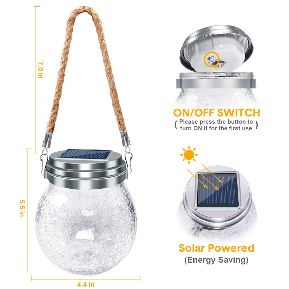 Dbf Solar Lanterns - Amber Warm 2-Pack  le Glass Ball, Waterproof Hanging Patio Lights, Stainless Steel Decor