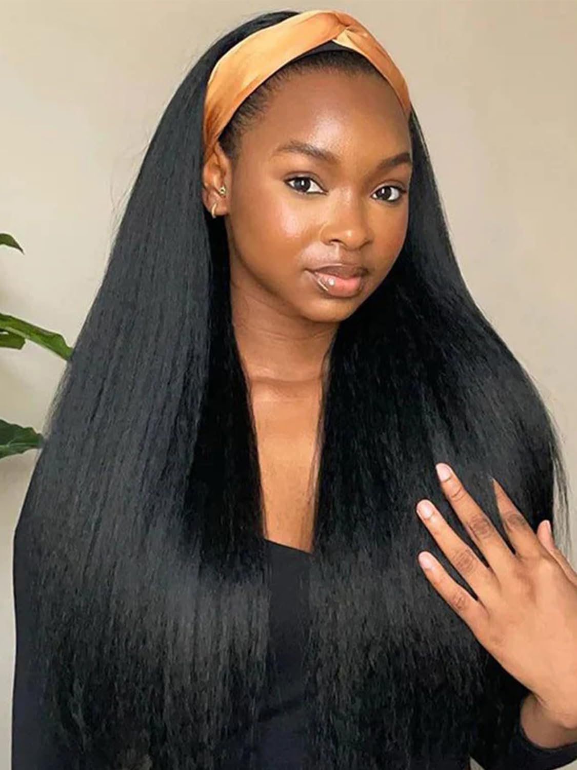 ORIGINAL QUEEN Kinky Straight Half Wig with Headband Human Hair No Lace Headband Wig Wear and Go Glueless Wigs Human Hair for Bl