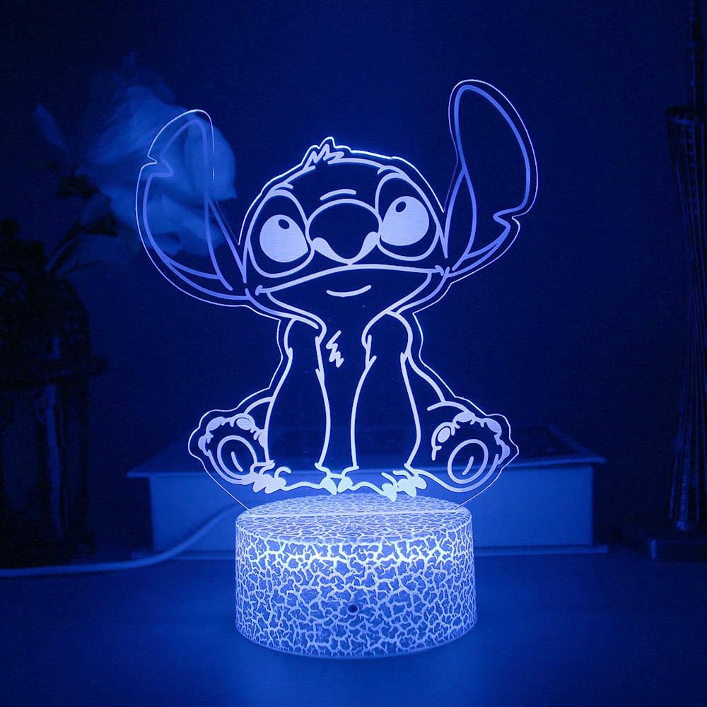 Lilo and Stitch 3D Night Light LED Lamp - 16 Colors, Remote Control, Acrylic, Model ST03