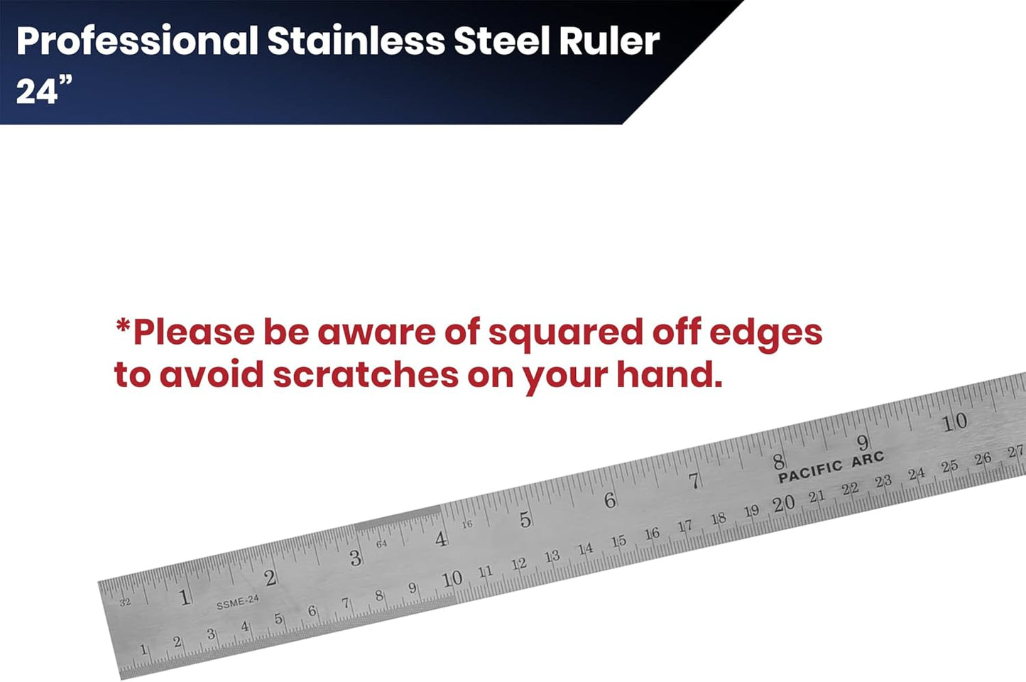 2 Pack Pacific Arc 24 Inch Stainless Steel Ruler with Inch/Metric Conversion Table