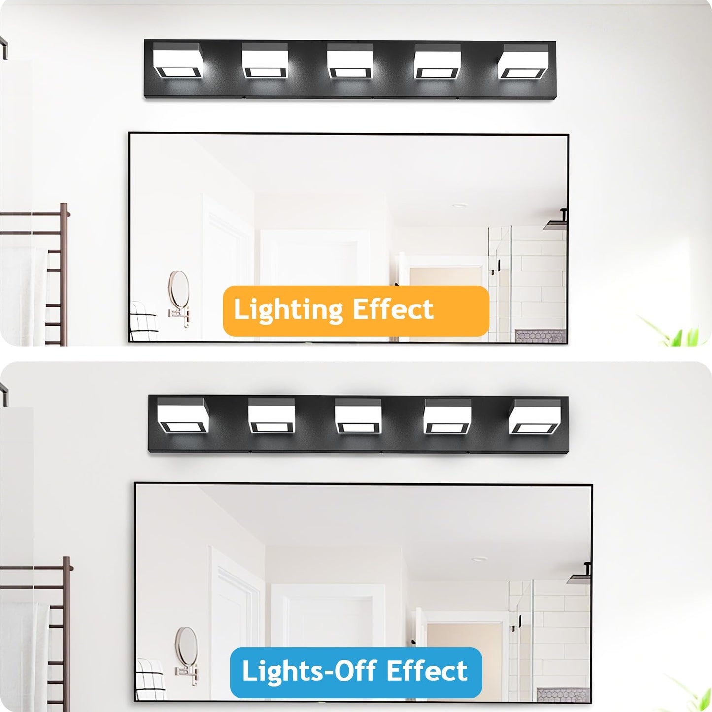 Izorro Led Modern Bathroom Lighting Fixtures Over Mirror (5-Light  40 Inch  Dimmable) Matte Black Bathroom Vanity Light Fixture With 360Rotatable Head (Cool White 6000K)