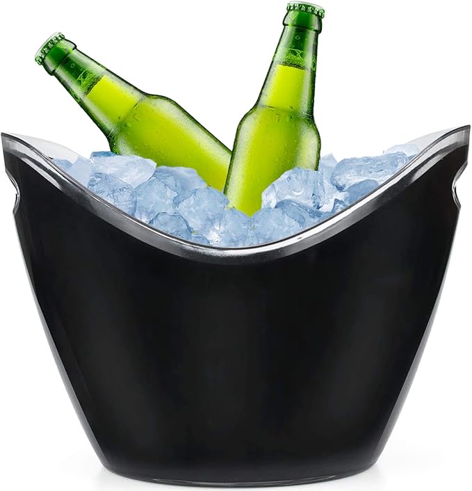 Yesland Ice Bucket, 3.5 L Black Plastic Party Bottle Chiller - 10.5 x 8 x 7-3/4 Inch Ice Beverage/Storage Tub - Perfect fo...