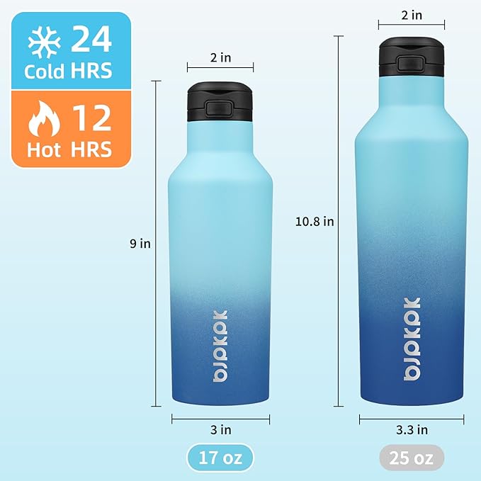BJPKPK Insulated Water Bottle With Straw 17oz Stainless Steel Water Bottles With 2 Lids And Carry Handle Reusable Travel Metal Thermal Flask,Sky