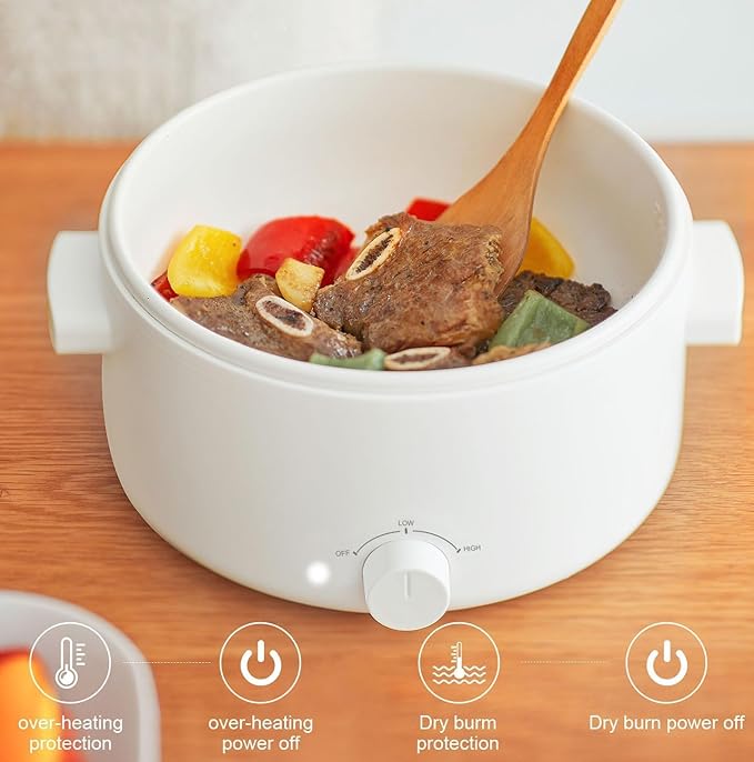 Electric Hot Pot, 3L Portable Electric Pot with Ceramic Non-stick Coating, Dual Power Multi-functional Romen Cooker for Steak, Pasta, Hot Pot, Ramen, Quick Heating and Overheat Protection