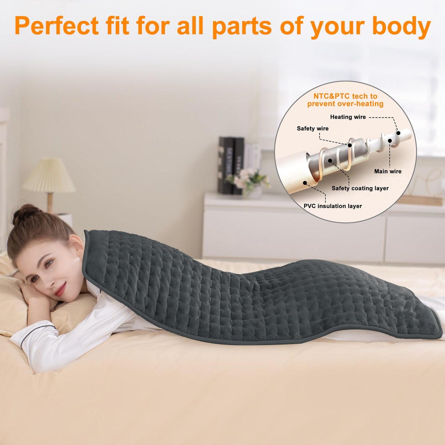 Deepsoon Heating Pad,Electric Heating Pads for Back,Neck,Abdomen,Moist Heating Pad for Shoulder,Knee,Arms,Legs,Dry/Moist Heat & Auto Shut Off,Christmas Gifts for Men and Women,Dark Gray,40x20 Inch