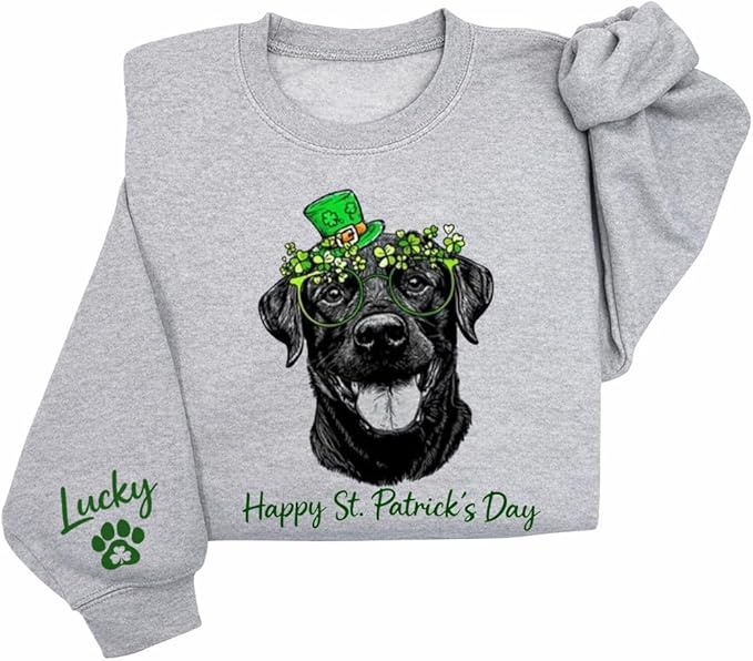 Famitrendz Custom St. Patricks Day Sweatshirt, Personalized Patrick Day Dog Sweater, Patrick Days Gift for Women, Dog Lover
