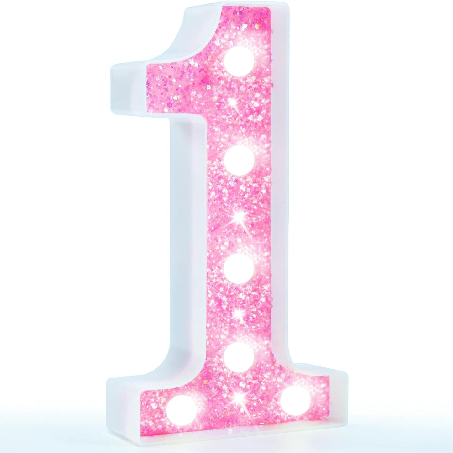 Pooqla Marquee Number Lights  Pink Light Up Numbers For Girls 1St 10Th Birthday  Battery Powered Glitter Number Night Light Gift For Christmas Bedroom Dorm Party Decoration  Cool White Number 1