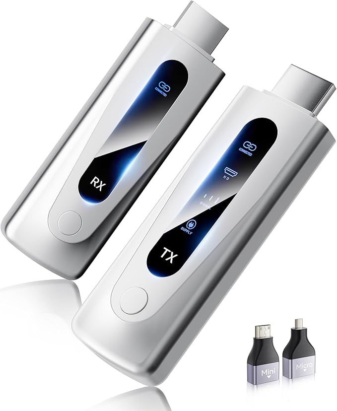 2025 Upgraded Wireless HDMI Transmitter and Receiver 328FT/100M, LED Display, 4K Decode 1080P@60Hz Ultra HD Video Output, ...