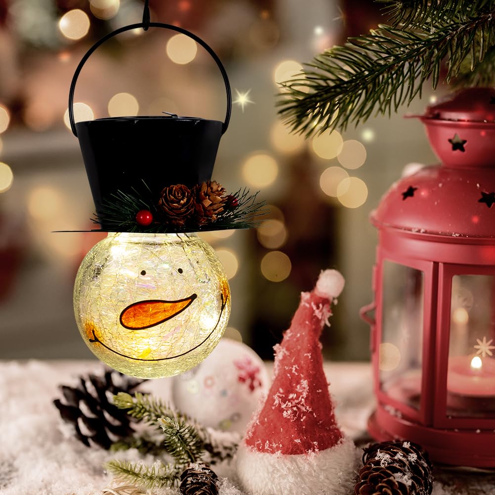 Starsoul Snowman Solar Lanterns  Christmas Outdoor Hanging Lantern Waterproof Decorative Snowman Lamps Decor For Garden  Patio  Yard  Porch  Xmas Holiday Party Decor (Pinecone)