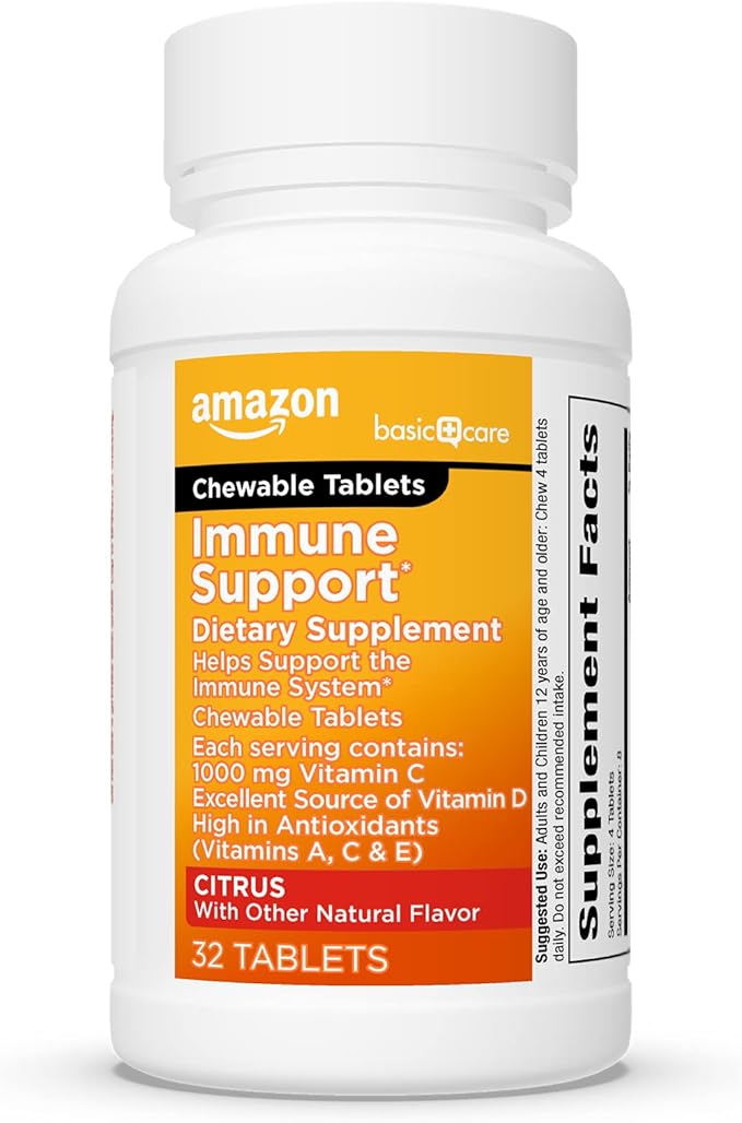 Amazon Basic Care Immune Support Citrus Chew Tablets, 32 Count