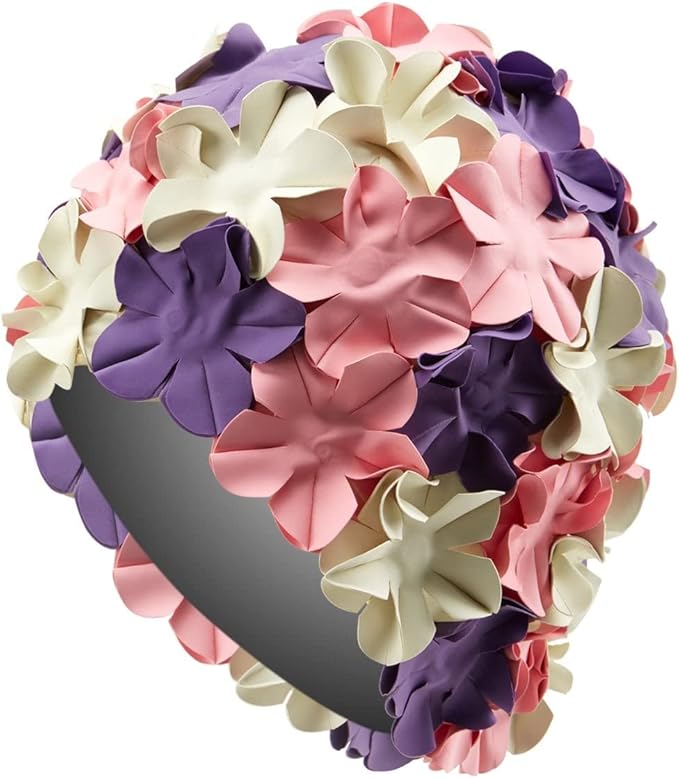 Sporti Flower Swim Cap - Swim Cap for Women- Stylish, Heavy-Duty Rubber, Hair Protection - Ideal for Water Enthusiasts