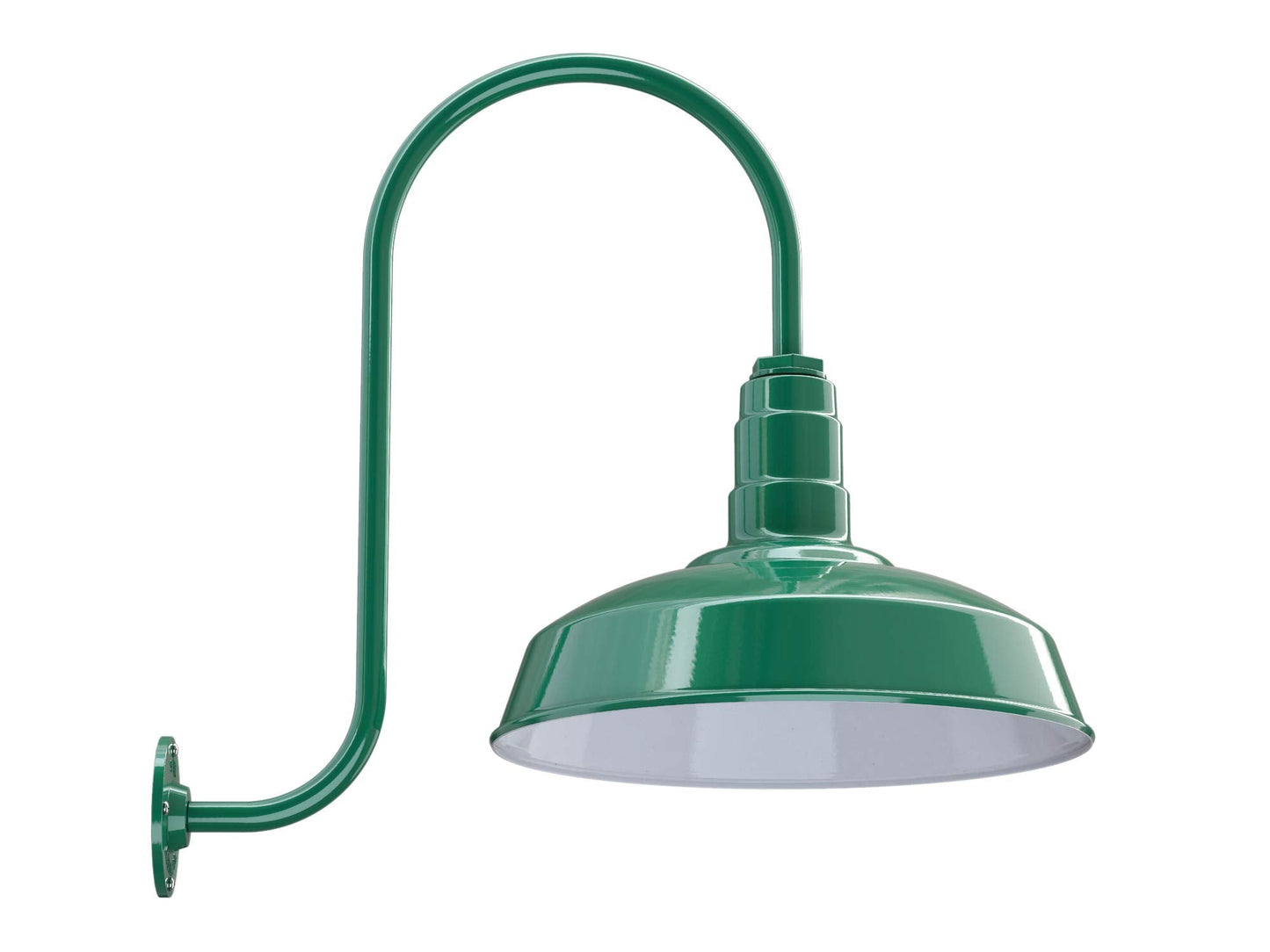 Steel Lighting Co. Gardena Barn Light - 16in Dome, Green, Outdoor Wall Mounted, Dusk to Dawn, Upslope Gooseneck