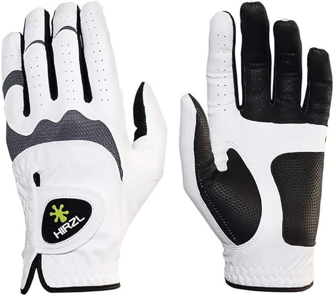 HIRZL Trust Hybrid Golf Glove– All Weather Mens Golf Glove (White/Black) | Nylon, Kangaroo Leather, Polyester | Ultimate G...