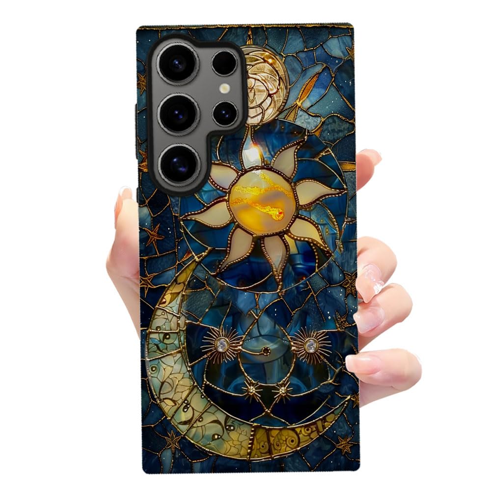 Tnxee Case For Samsung Galaxy S25 Ultra,Sun Moon Celestial Glass Phone Case Drop Resistant Frosted 2 In 1 Solid Dual-Layer Cover
