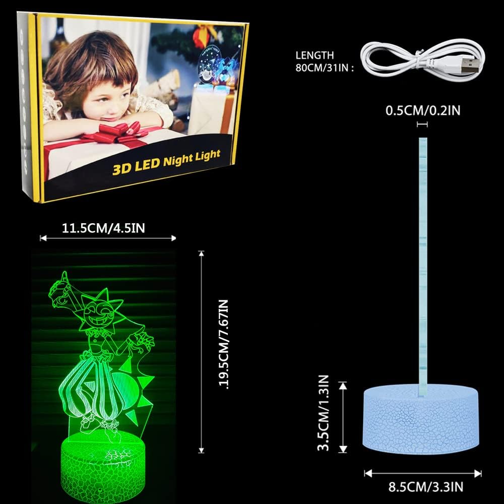Mzcyfuy 3D Illusion Night Light LED Lamp, Remote Control, 16 Color Changing, White, Model WYHG