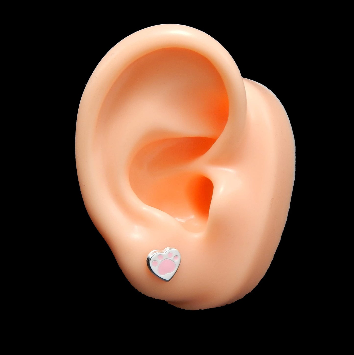 925 Sterling Silver Hypoallergenic Paw Print Stud Earrings (Choose Your Style) (Pink Heart)