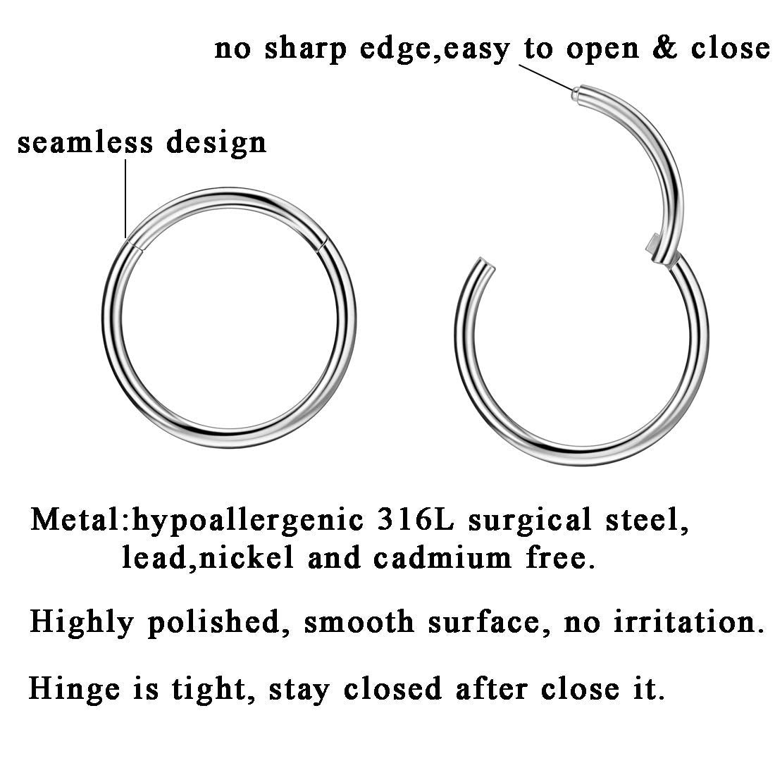 JOFUKIN 18 Gauge 8mm Hoop Nose Rings for Women Men Silver Nose Ring Hoop Surgical Steel Nose Hoop Hypoallergenic Body Piercing R