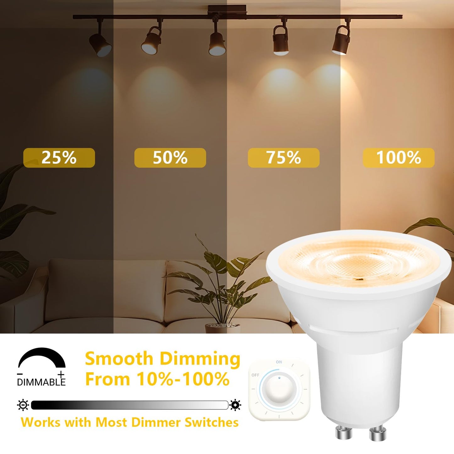 Daybetter Gu10 Led Light Bulbs  Dimmable Gu10 Bulb Replacement For Track Lighting  5.5W Equivalent 50W  500 Lm Warm White 2700K  Mr16 Led Bulb For Kitchen  Range Hood  Living Room  12 Pack