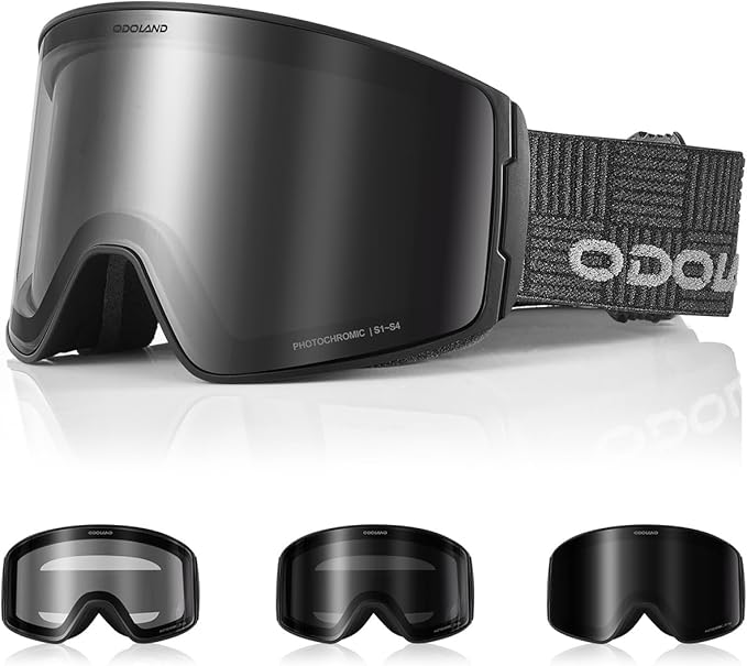 Odoland Photochromic Ski Goggles for Men Women Adult, Snow Snowboard Goggles with Pattern Strap for All Day Skiing Sports