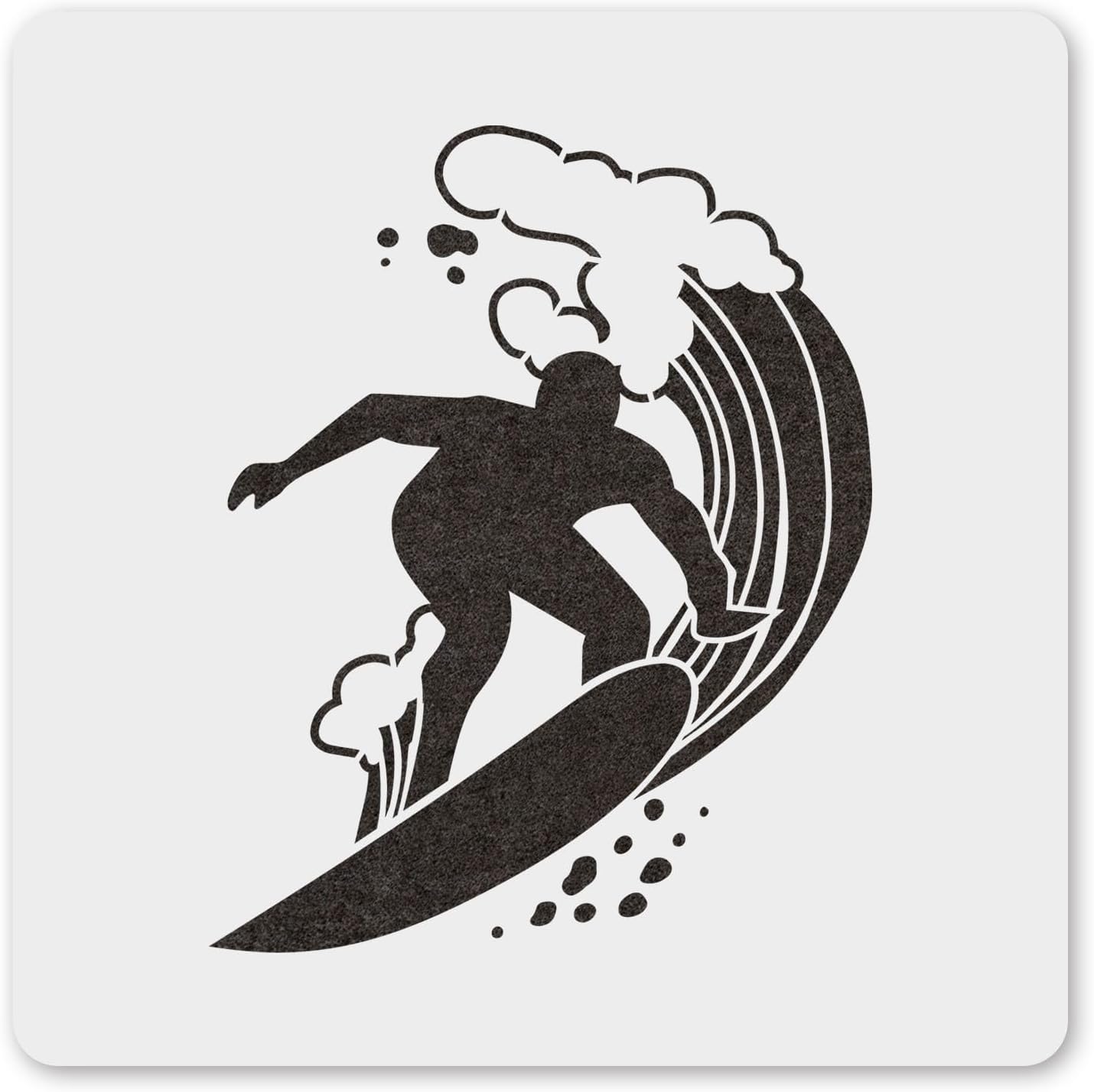MAGJUCHE Surfing Waves Stencil 6 Inches, Reusable Surf Stencil for Painting DIY Crafts Decor