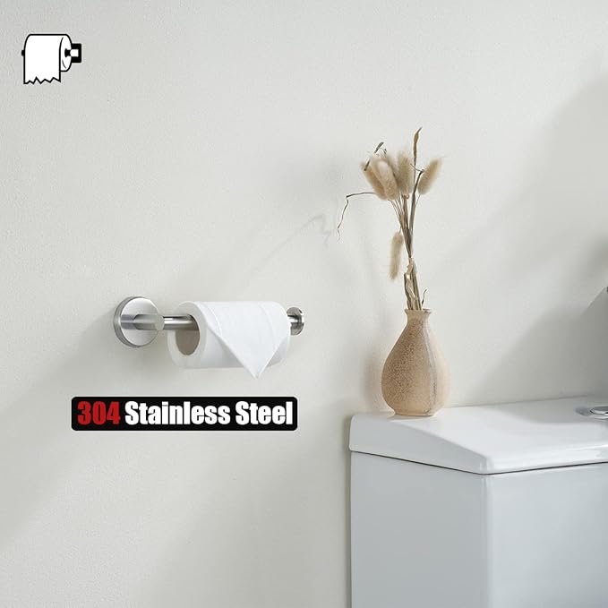 JQK Toilet Paper Holder, 5 Inch 304 Stainless Steel Thick 0.8mm Tissue Paper Dispenser for Bathroom, Hold Mega Rolls, Brushed Nickel Wall Mount, 2 Pack, TPH120-BN-P2