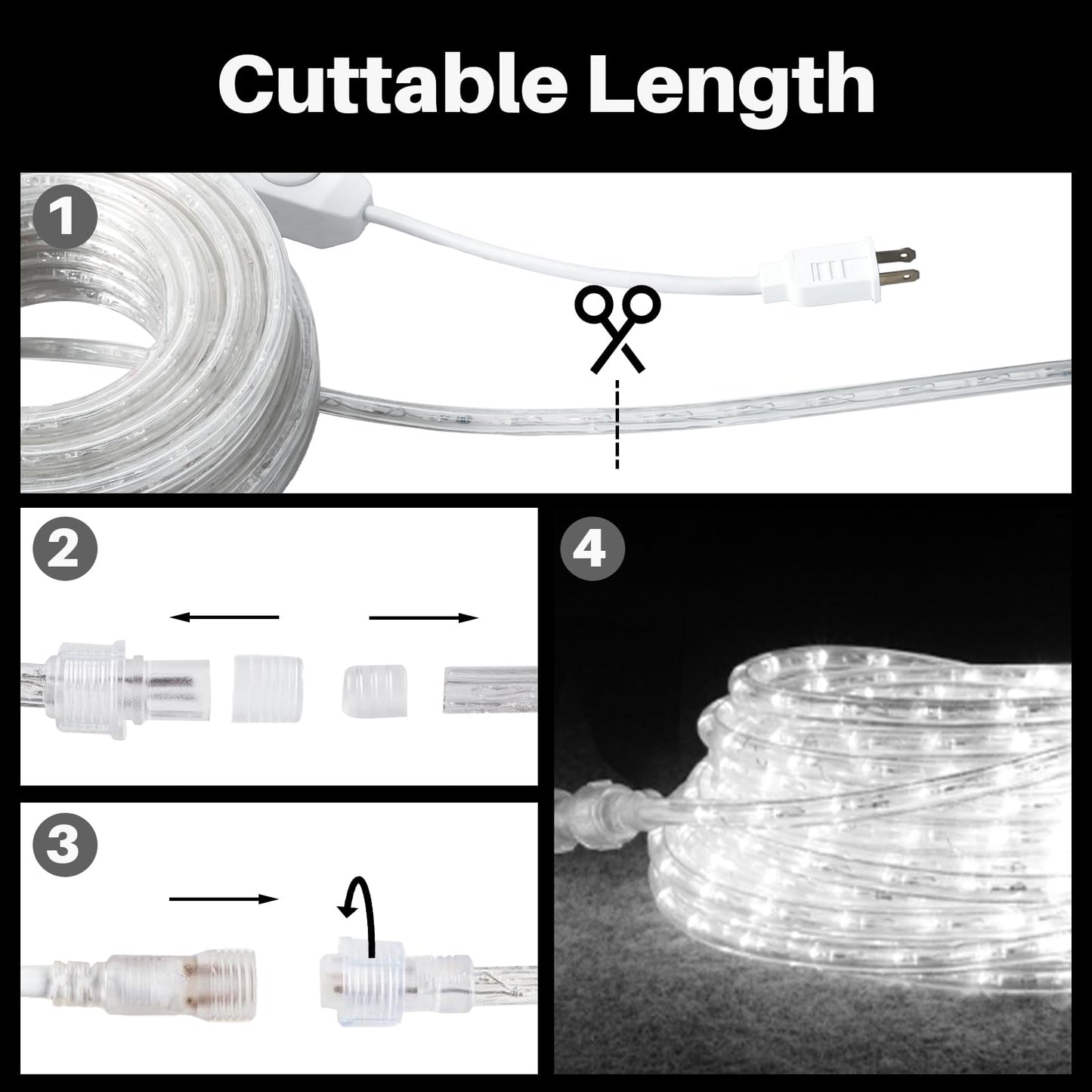 Shgpoda Led Rope Lights, 33Ft Cool White Waterproof Tube Light, 360 Leds, Plug-In Decorative Lighting For Indoor/Outdoor Use