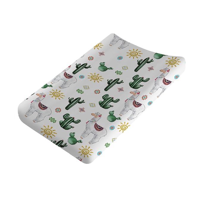 Changing Pad Covers Cartoon Llama Sun Cactus Diaper Changing Pad Cover Sheets for Boys Girls Ultra Soft Breathable Stretch Fitted Change Table Pad Covers 32''x16''