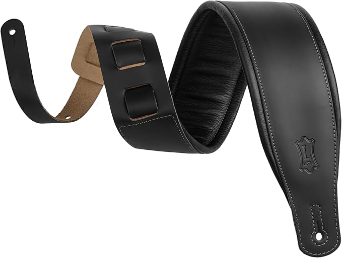 Levy's Leathers 3" Wide Amped Leather Series Guitar Strap with Foam Padding and Garment Leather Backing; Black (M26PD-BLK)