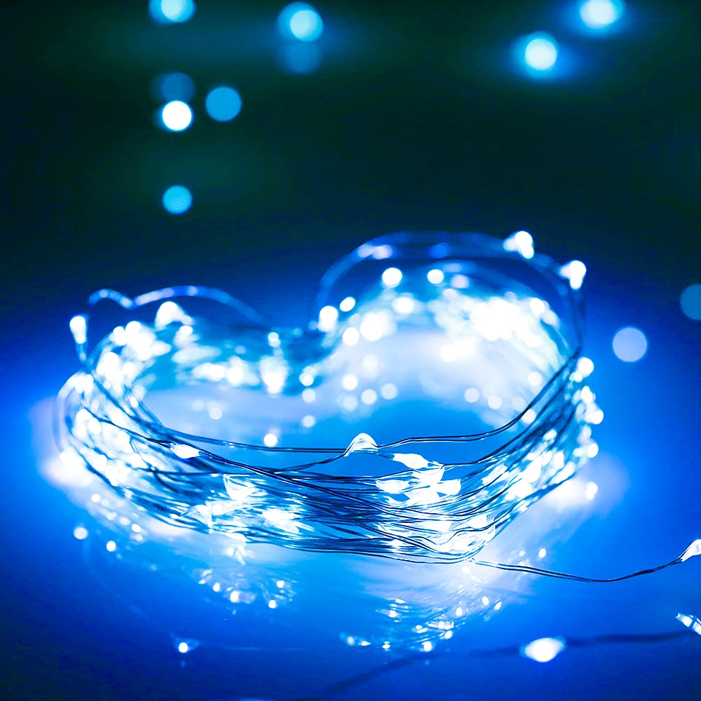 Baisico Waterproof Led String Lights, 2 Pack 20Ft, 60 Leds, Copper Wire Fairy Lights, Blue