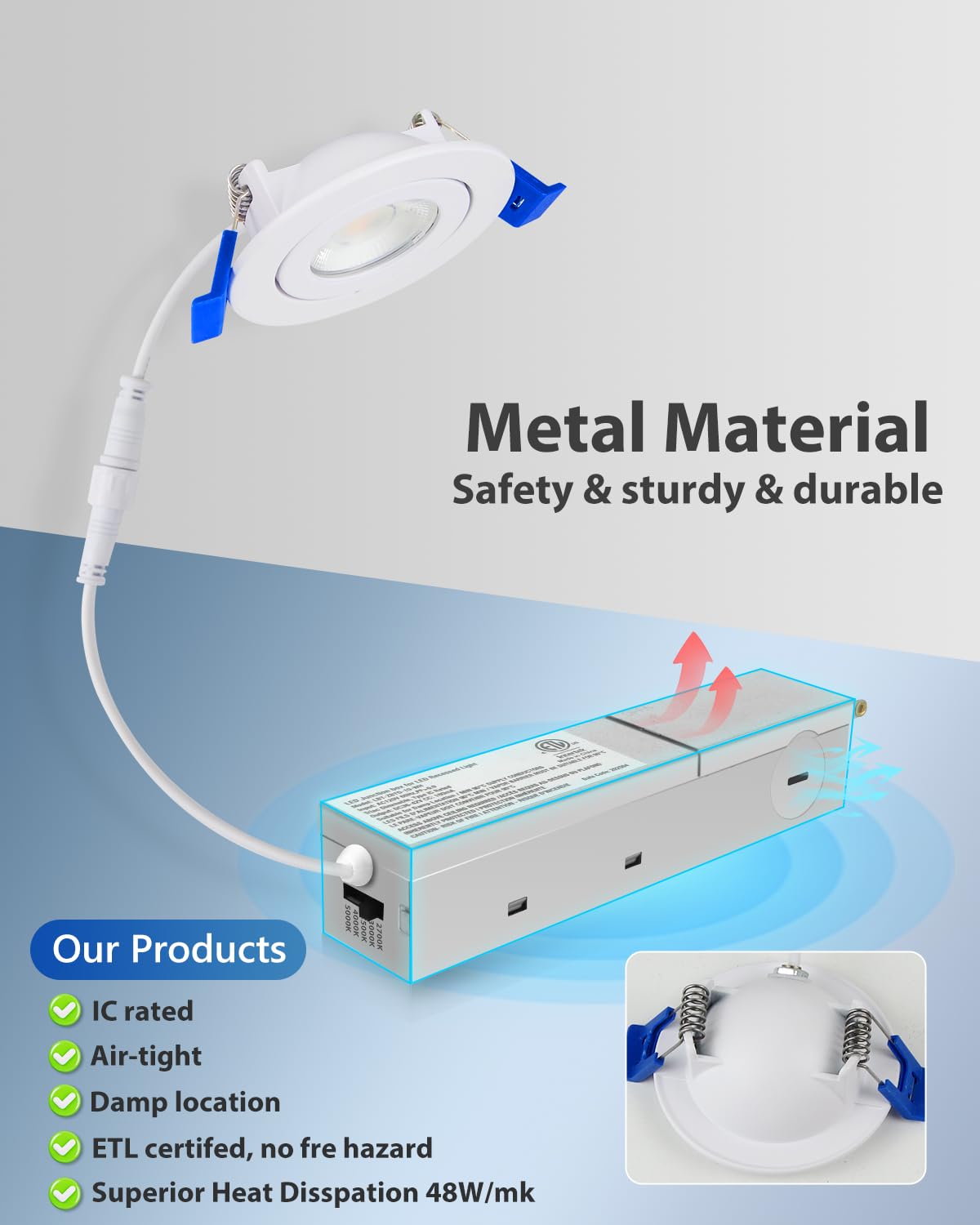 Adetu 2 Inch 5Cct Gimbal Led Recessed Lighting With Junction Box  360?90?Adjustable Recessed Can Lights  2700K/3000K/3500K/4000K/5000K Selectable  5W Eqv 50W  550Lm Brightness - Etl (White 6 Pack)