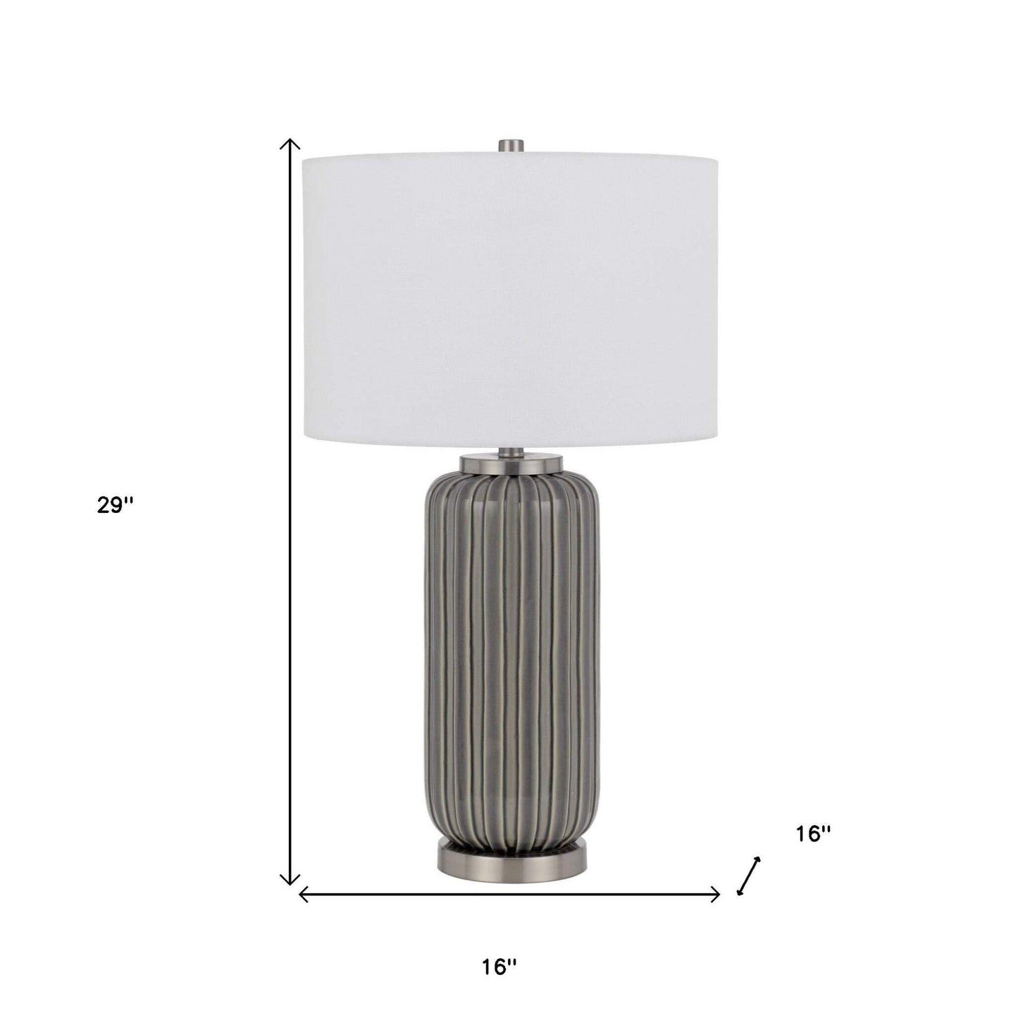 Homeroots 29 In. Taupe Metal Table Lamp With White Drum Shade - Model 524729