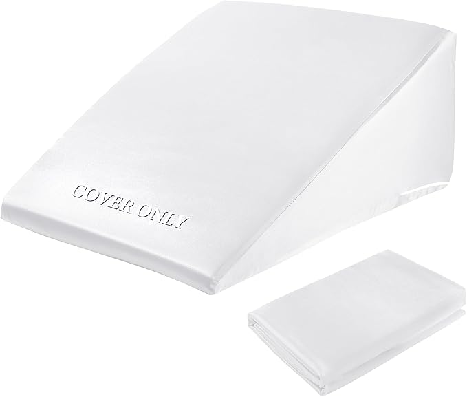 HOMBYS Satin Bed Wedge Pillow Cover Silky & Smooth Wedge Pillowcase 1 Pack 24x24x7.5, Soft & Breathable, Removable & Machine Washable-Zipper Design (Pillow Not Include),White
