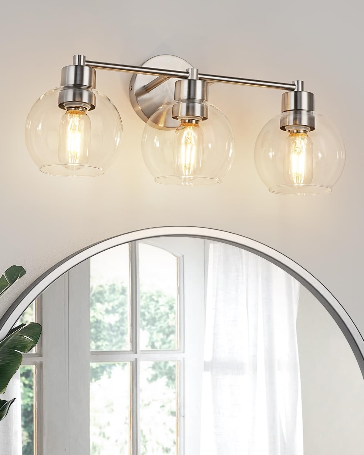 Wilon Brushed Nickel Vanity Lights For Bathroom  3 Light Bathroom Vanity Light With Globe Clear Glass Shades  Silver Bathroom Lighting Fixtures Over Mirror  Modern Bathroom Sconces Wall Lamp