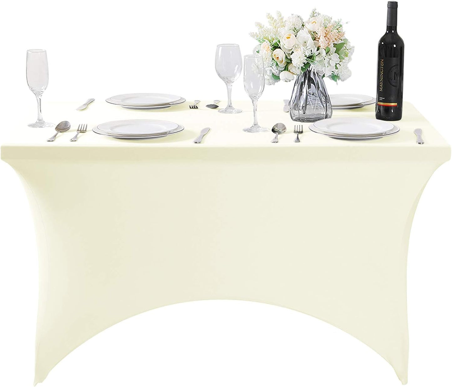SuperO 2Pack Waterproof Spandex Table Cover for 4FT Table Universal Fitted Stretch Tablecloth for Party, Banquet, Wedding and Events-Ivory