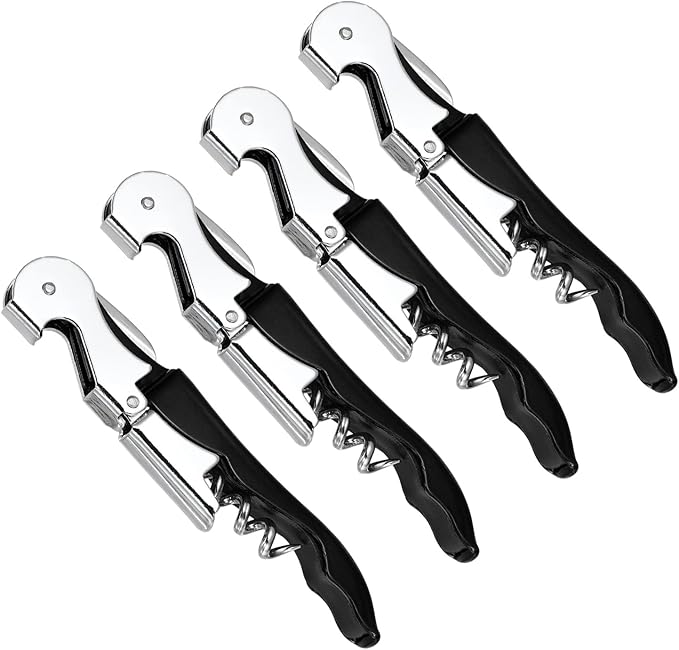 uxcell 4 Pcs 4.8" Stainless Steel Wine Opener, Waiter Corkscrew Professional Wine Key Bottle Opener with Double Hinged Foil Cutter for Bar Servers Waiter Bartender and Home, Black