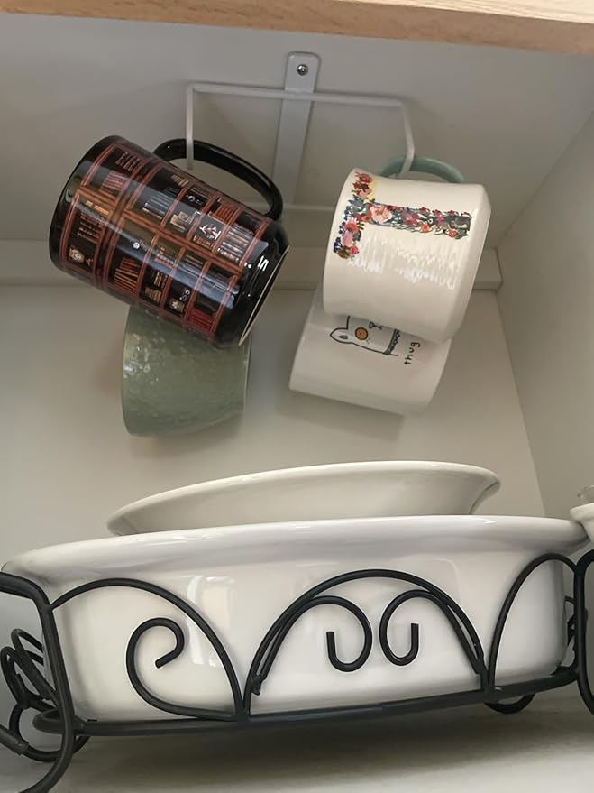 ECROCY Mug Hooks Under Cabinet Space-Saving, Easy Screw Mounting, Metal Coffee Cup Hooks 3 Pack(White)