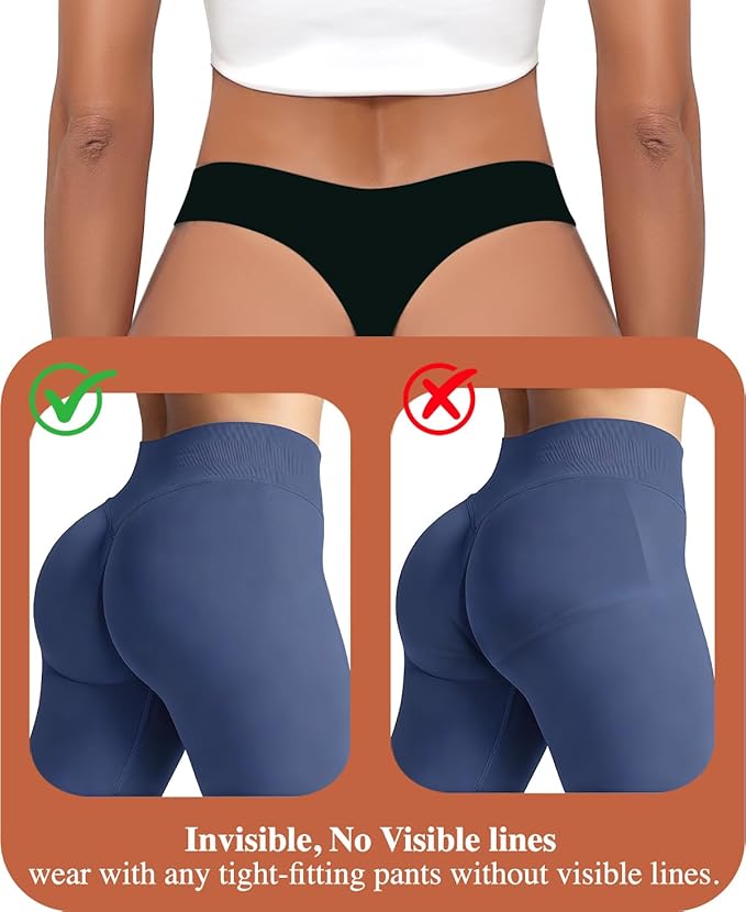 Seamless Thongs for Women V-waisted No Show Thong Underwear Breathable Comfortable Sexy Panties 6 Pack