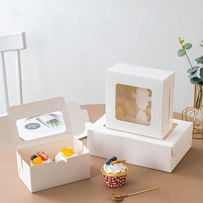 Cupcake Boxes 6 Count, Disposable Cupcake Containers, Food Grade Carrier with Window and Inserts for Cupcakes Muffins Cookies Pastries Donuts (White, 3 Pack)