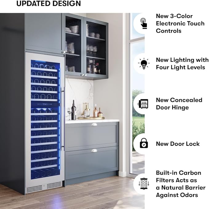 Zephyr Presrv 24 Inch Wine Fridge Full Size Dual Zone - Wine Cooler Cellars Large Cabinet Wine Refrigerator Home Bar Chiller Freestanding with French Glass Door - 138 Bottles 750 ml