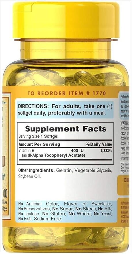 Puritan's Pride Vitamin E400 Iu Softgels, Unflavored, 100 Count